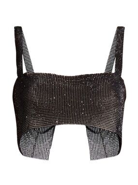 Black Sparkle Rhinestone Crop Tank Top - Women